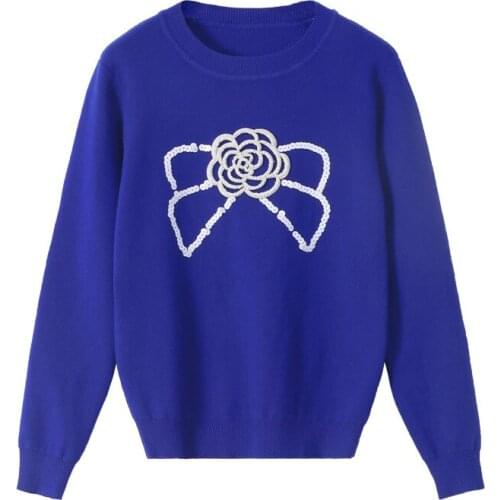 Fall Sweaters Women Pullovers Vintage O-Neck Beading Sequined Bow Rose Flowers Embroidery Casual Knitted Design Warm Tops Jumper
