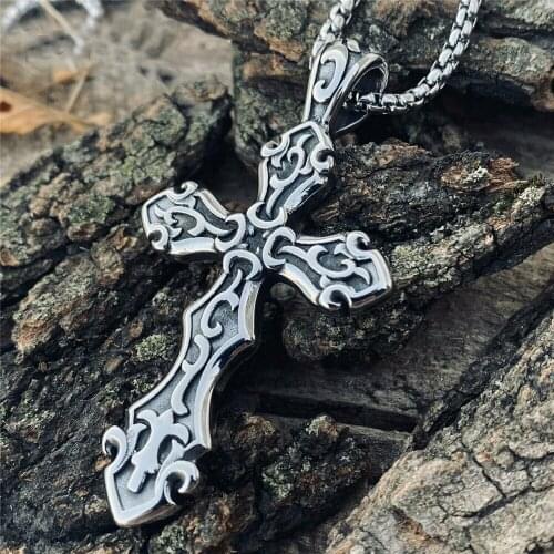 Mens Big Large Stainless Steel Gothic Cross Pendant Necklace For Men Boys