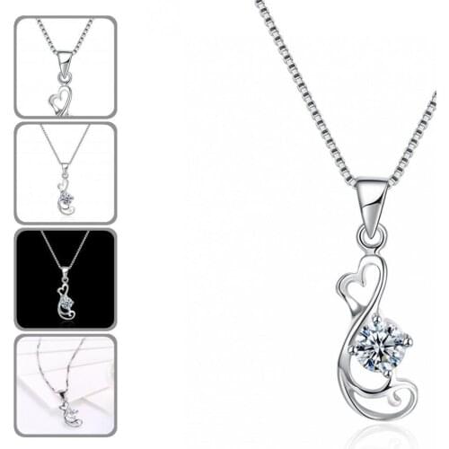 925 Silver SILVERHOO Simple All Match Simple Cubic Zirconia Necklace Jewelry Clavicle Chain Hollow Out Pendant for Prom