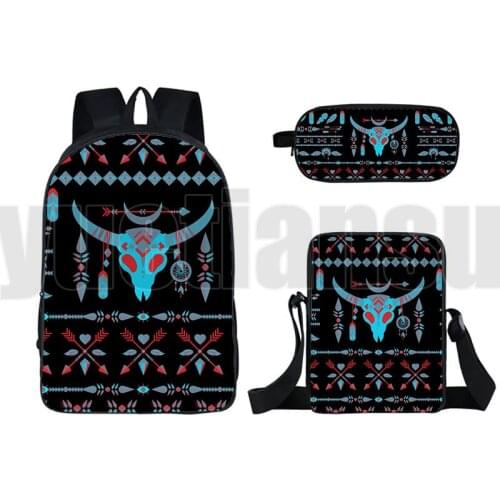 Mochia 3D Print Primitive Tribe Backpack 3 Pcs Sets Bookbag 16 Inch Unisex Bagpack National Style Sac A Dos Indian School Bags