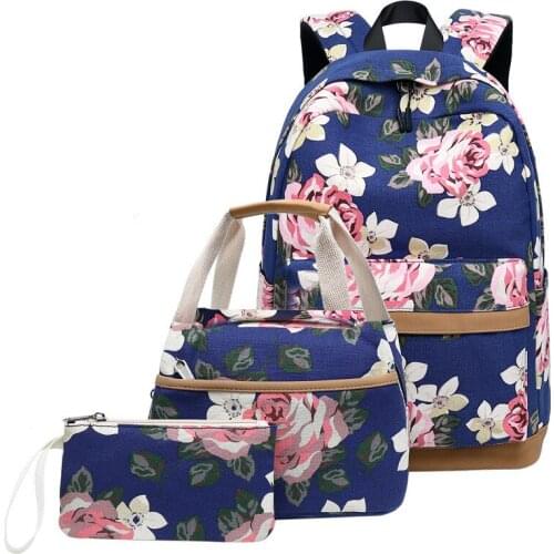 Teens School Backpack Set Canvas Floral Printed Princess Girls Children School Bags Kids Backpacks Bookbags Bagpack for School