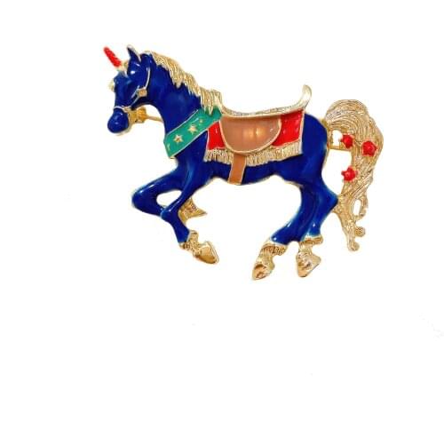 Vintage Pony Brooch For Womens Enamel Blue Cute Pin Jewelry Office Clothes Scarf Buckle Garment Accessories Brooches Gift