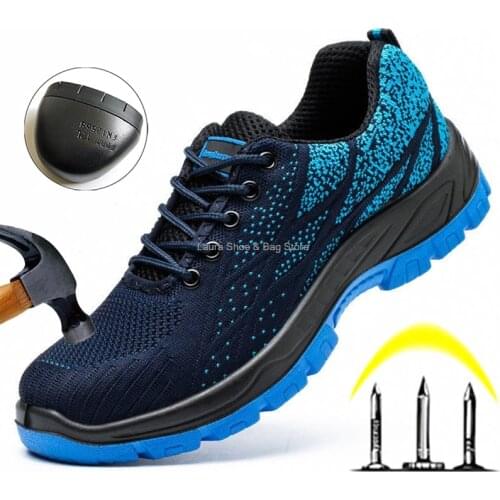 Safety shoes men summer breathable steel toe cap puncture-proof work sneakers male industrial protective footwear security boots