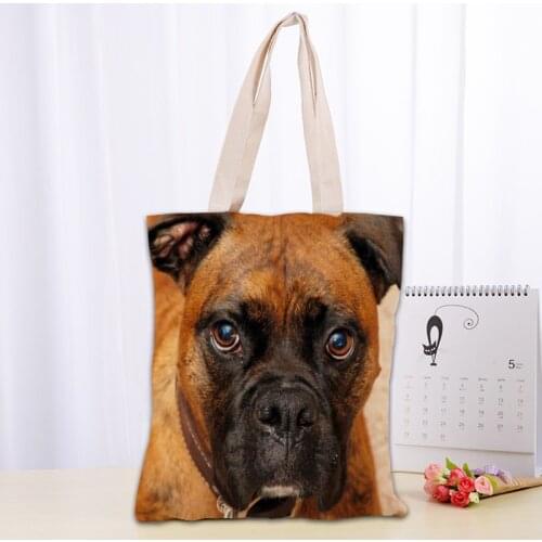 Dog Boxer Tote Bag Women Canvas Fabric Bags Eco Reusable Shopping Bags Traveling Beach Casual Useful Shoulder Bag