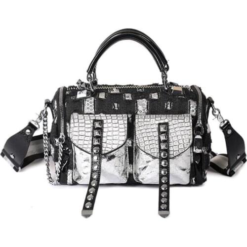 Womens Classical Handbag High Quality Totes Denim Crossbody Bags Female Rivets Shoulder Purse Ladies Top Handle Bag