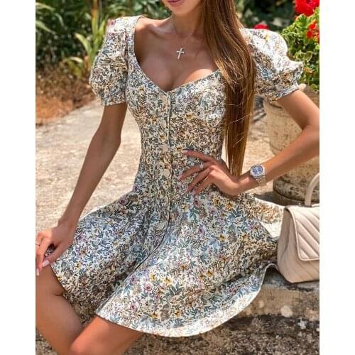 Summer Dress Woman Print A-Line Dresses Robe Femme Single-Breasted Short Sleeve Dress For Womens Clothing 2021 Vestido De Mujer