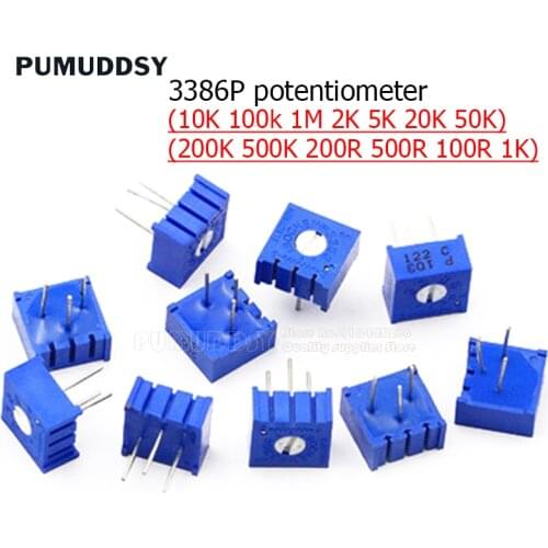 10PCS 3386P potentiometer precision adjustable resistance 100 200 500 ohm 1K 2K 5K 10K 20K 50K 100K 200K 500K 1M ohm 103
