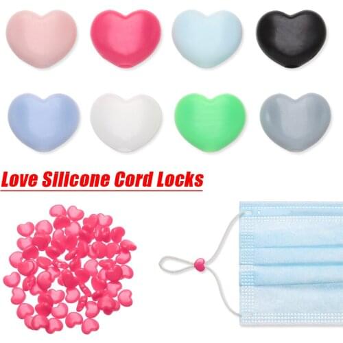 50 Pcs Love Silicone Flat Spiral Buckle Cord Locks Bead Anti-slip Mask Buckle Elastic Band Cap Mask Drawstring Button Lanyard