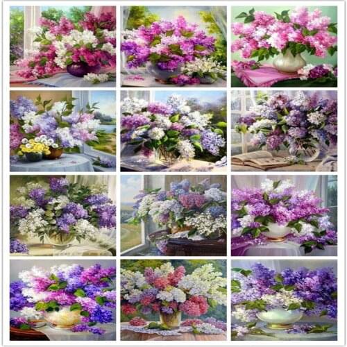 5D Diamond Painting"Flower"Needlework Square&round Full Diamond Embroidery Purple Lilac Patterns Rhinestone Cross Stitch Mosaic
