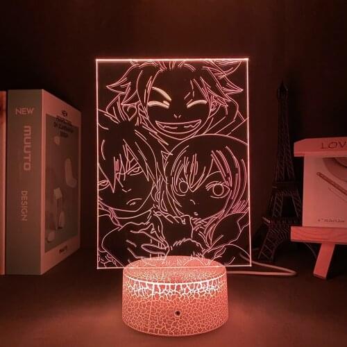 Anime Fairy Tail Natsu 3d Lamp Manga Dragneel and Erza Scarlet Hug Night Light Led Touch Sensor Nightlight for Child Room Decor