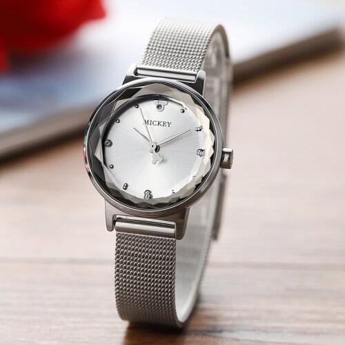 HOT Disney Stainless Steel Women Watch Fashion Casual Mickey Mouse Prisms Dial Daily Dress Wrist Watch Women Girl Students