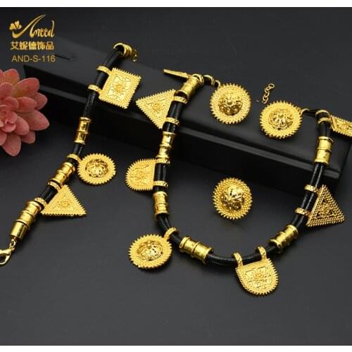 Ethiopian Jewelry Gold Plated African Necklace Set High Quality Nigerian Wedding Luxury Earrings Women Wholesale Bridal Indian