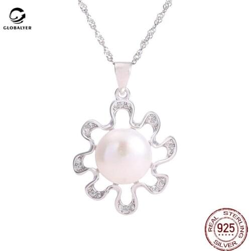 European and American Fashion Silver Jewelry S925 Silver Pendant Female Simple Pearl Necklace DIY Accessories Free shipping 722