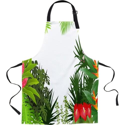 Tropical Jungle Plant Leaves Flower Green White Apron Woman Adult Bibs Home Cooking Baking Coffee Shop Aprons Kitchen Accessory