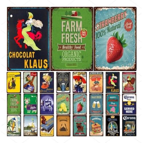 Farm Milk Fresh Fruit Chocolate Metal Poster Funny Iron Painting Sign Home Decoration Fruit Dessert Wall Art Tin Poster