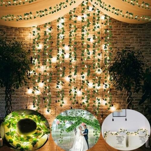 20 LED Leaf Ivy Green Fake Leaf Fairy String Lights Garden Lights Party Home Decoration Christmas Wreath Gift Embellishment