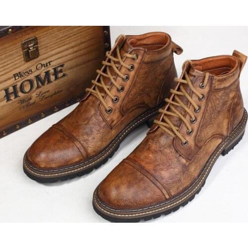 Winter Goodyear Retro casual Boots for men breathable short Men boots outdoors High Quality Genuine Leather Ankle Mens Boots