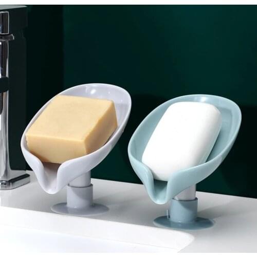 Bath Soap Box Leaf Shaped Holder Shower Soap Shelf Vertical Suction Cup Bathroom Accessories Storage Tray Bathroom Supplies