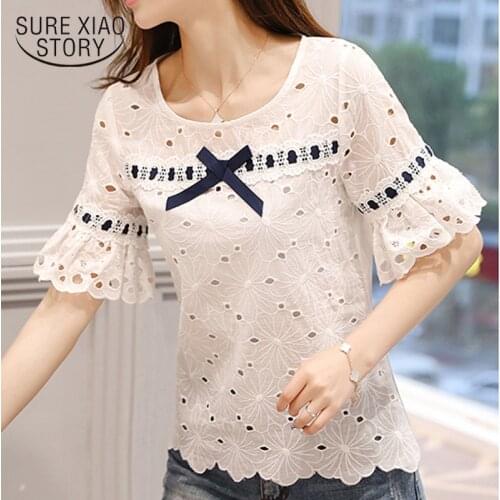 Spring Summer Hollow Blouse Shirt Women Tops and Blouses Fashion New Causal Women Blouses Short Sleeve Top Female Clothes 0460