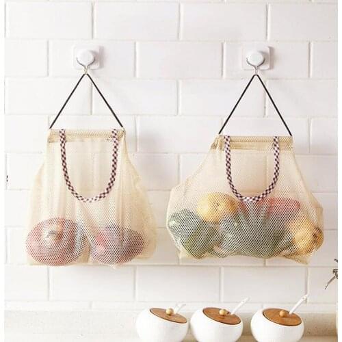 Reusable Kitchen Vegetable Hanging Bag Onion Potato Storage Bag Hollow Breathable Mesh Bag Kitchen Garlic Ginger Mesh Storage Ba