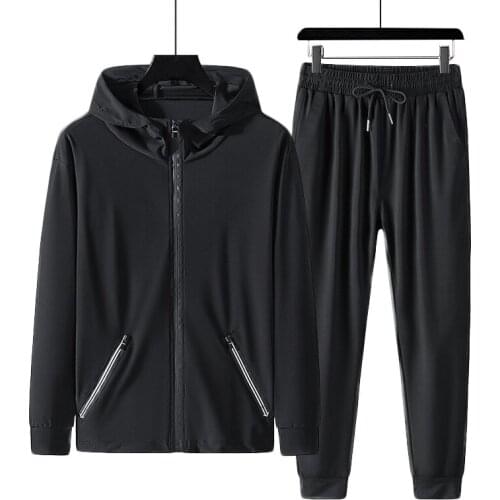 Mens Joggers Set 2021 New Summer Hooded Two-piece Suit Ice Silk Suit Sunscreen Suit Quick-drying Thin Trend Running Sports Suit