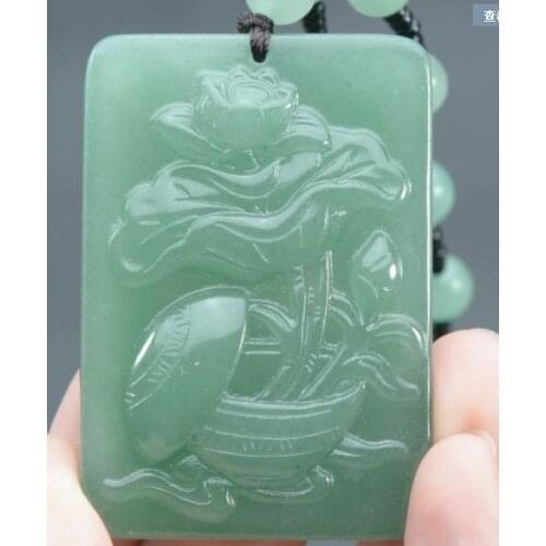 Natural green jade pendant necklace square jade Hand-Carved women morning glory necklaces pendants jadeite jade jewelry