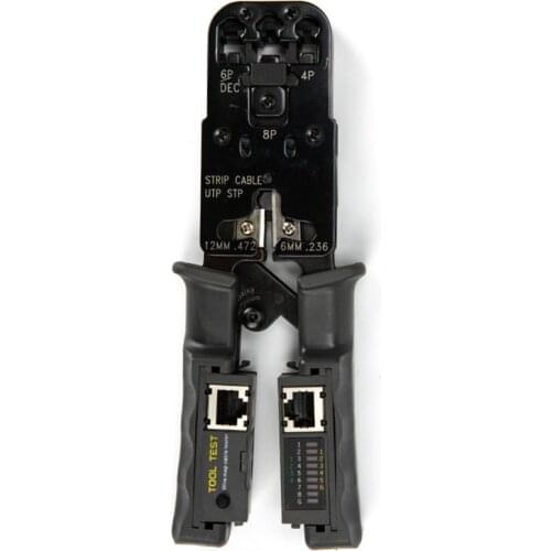RJ45 Professional Crimping Tool Cable Tester Wire Stripper for 8P8C/RG45, 6P6C/RG12, 6P6C/RG11, 4P4C&4P2C/RG22, DEC Connectors