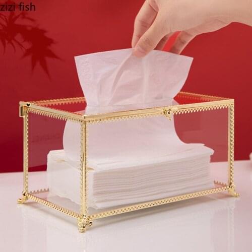 Transparent Glass Tissue Box Rectangular Square Mirror Glass Tissue Storage Box Home Decorative Tissue Holder Paper Towel Tube