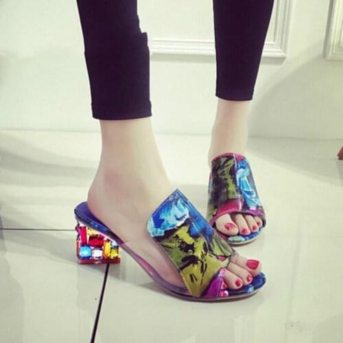 QWEDF 2019 Summer New fashion high heels sandals Mixed color splicing shoes for casual party womens shoes big sizes 35-41 YB-08