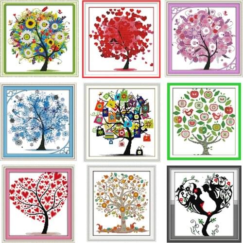 Various trees, cross stitch kit with pattern, DMC cross stitch, 14CT 11CT canvas embroidery kit, DIY handmade, needlework, gift