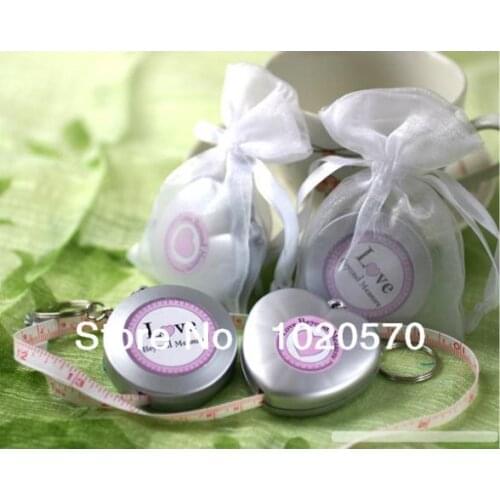 Wedding favors 100pcs/lot "Love Beyond Measure" heart or round shaped Measuring Tape Keychain in Sheer Organza Bag Free shipping