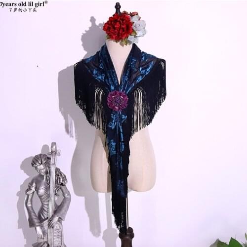 Flamenco Dance Hollow Out Three-Dimensional Jacquard Perspective True Velvet Shawl Crotch Twiel BK406