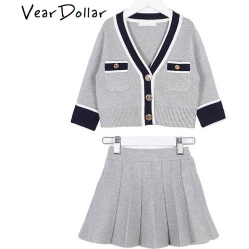 VearDoller Girls Clothing Sets 2018 New Fashion Cardigan and Pleated Skirt Girl Suit Autumn Winter Lady Style Childrens Sets
