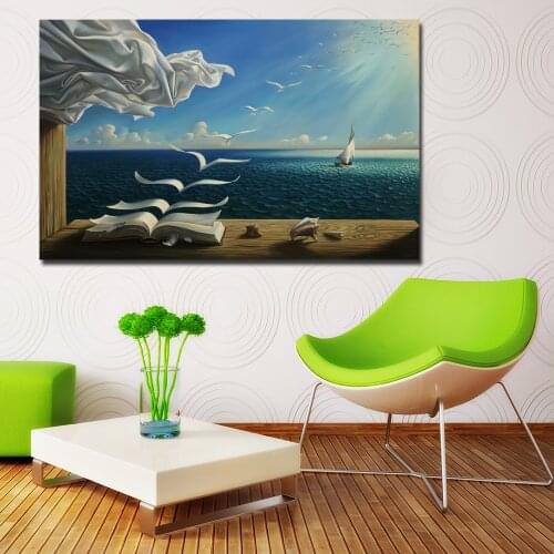 Wave Book Sailboat Seagull Sailing Home Decoration Hanging Painting Seascape Canvas Painting Wall Pictures for Living Room