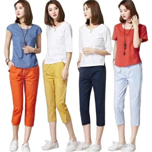 High Quality Pure Cotton Women Capris Pants Female Summer 2021Light Comfortable Womens Pants Woman Pencil Open Fork Pants Capri