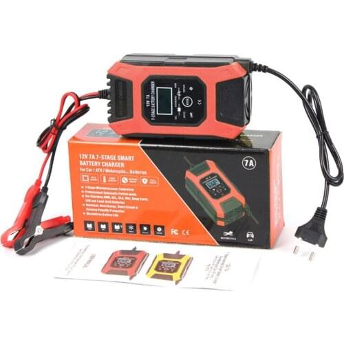 DHL 20Pcs Car Battery Charger 12V 7A Pulse Repair LCD For Auto Moto Fast Power Charging Wet Dry Lead Acid Digital LCD Display