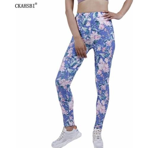 CKAHSBI Women Leggings Flower Printed Yoga Pants Slim Workout Leggins Punk Girl Stretch Tight Gym Sports Trousers Drop Shipping