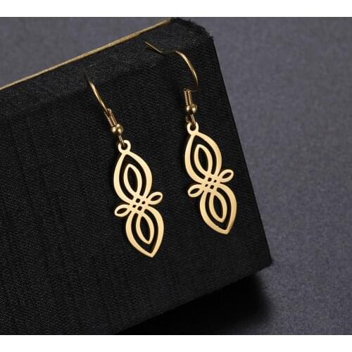My Shape Drop Earrings Ethnic Flower Hollow Stainless Steel Earrings For Women Gold Color Pendant Jewelry Pendientes Gift