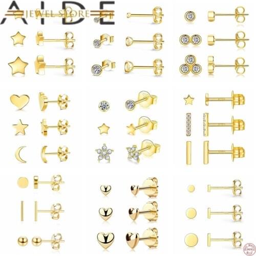 Aide 3PCS/Set plata de ley 925 Moon Star Love Heart Stud Earring Piercing Aretes For Women 925 Sterling Silver Earrings Jewerly