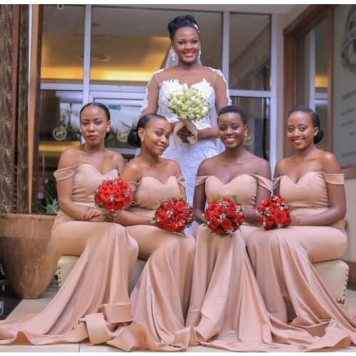 Elegant Long Off Shoulder Mermaid Pink Bridesmaid Dresses Floor Length Corset Back Sweetheart Robes de Soirée for Women