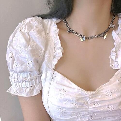 FNIO Gold Silver Chain Butterfly Pendant Choker Necklace Women Statement Collares Bohemian Beach Jewelry Gift Collier Cheap