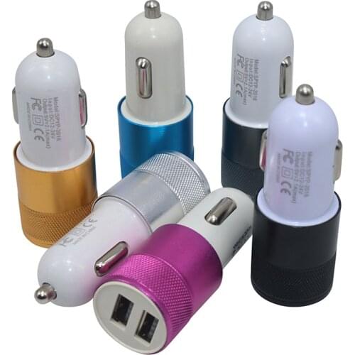 1 pcs New Car Charger Bullet Universal Aluminum Alloy Metal Dual USB Small Steel Cannon Mini Multifunctional Car Phone Charger
