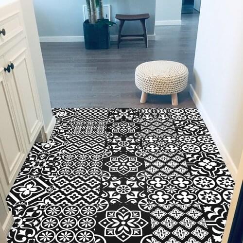 10pcs Black & White Retro Tiles Sticker Kitchen Bathroom Wardrobe Home Decor Peel & Stick Oil-proof Ceramics PVC Art Wallpaper