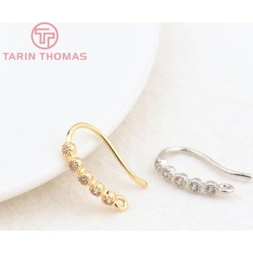 6PCS Height 15MM 24K Gold Color Brass with Zircon Earrings Hooks High Quality Diy Jewelry Findings Accessories