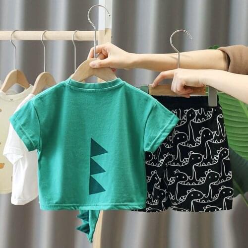 2021 Summer Boy causal clothing suits banner dinosaur star short sleeve shirt + print shorts 2pcs sets of 1-4Yrs Gentleman Kids