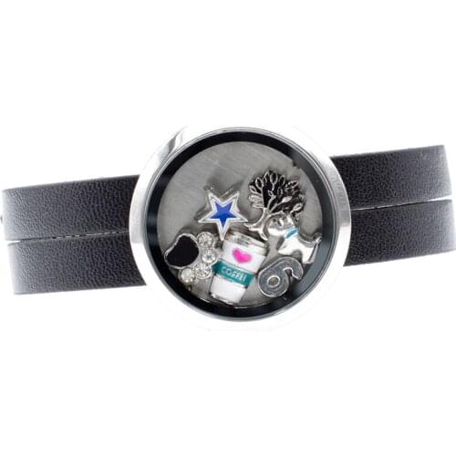 30mm Stainless Steel Jewelry Men Bracelet Slide Floating Charms Locket For Women Wrap Bangle Round Glass Living Memory Locket