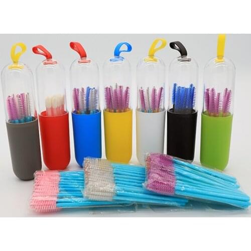 50pcs Reusable Eyelash Brush Holder for Eyelash Extension Make Up Brushes Disposable Eyebrow Brush Pill Shape Separate Tube