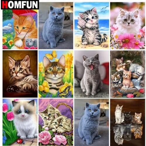 HOMFUN Full Square/Round Drill 5D DIY Diamond Painting "Animal cat scene" Embroidery Cross Stitch 5D Home Decor Gift