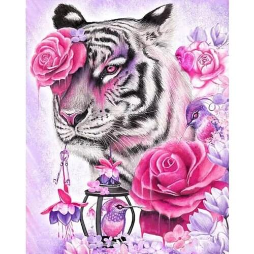 Diamond Painting Roses Flowers Tiger and Bird Full Round square Drill Rhinestone Diamant Embroidery Anima Mosaic Kits Wallpaper