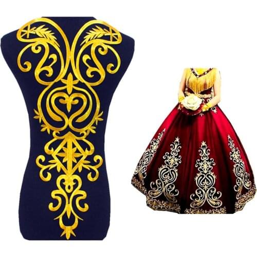 Iron On Appliques Gold Embroidered Flower Cosplay Costume Patches Trims Gold And Silver 58cm*28cm